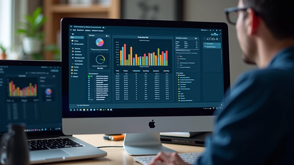 Monitor de computadora mostrando software de análisis de fragmentación de disco con gráficos de estado y estadísticas de uso